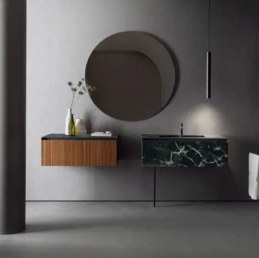 Mobile da Bagno Linear 101 in Gres e Bamboo tinto Montreal di Pirovano Bagni