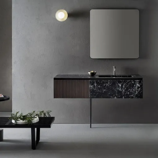 Mobile da Bagno Linear 103 in Gres e Bamboo tinto Grigio di Pirovano Bagni