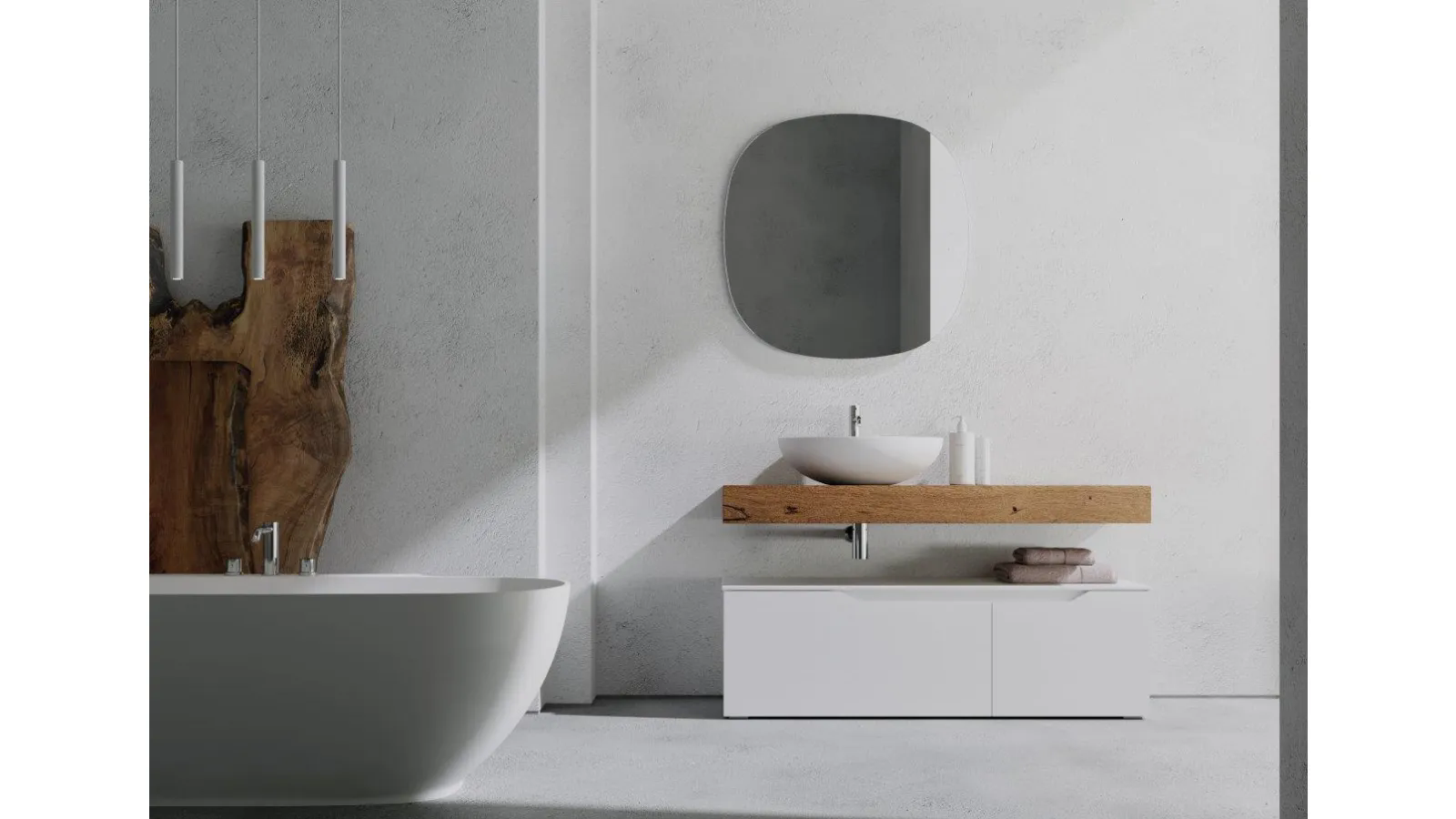 Mobile da bagno a terra in laccato bianco opaco con top in Rovere Rustech RT12 di Arteba