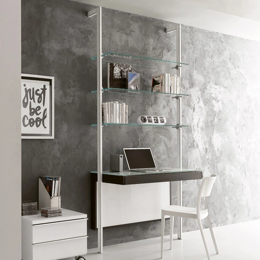 Libreria Pienza in metallo e vetro con piano scrivania di Ponti Terenghi