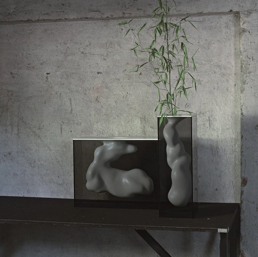 Vasi Angelo e Angela in ceramica con involucro in vetro di Glas Italia