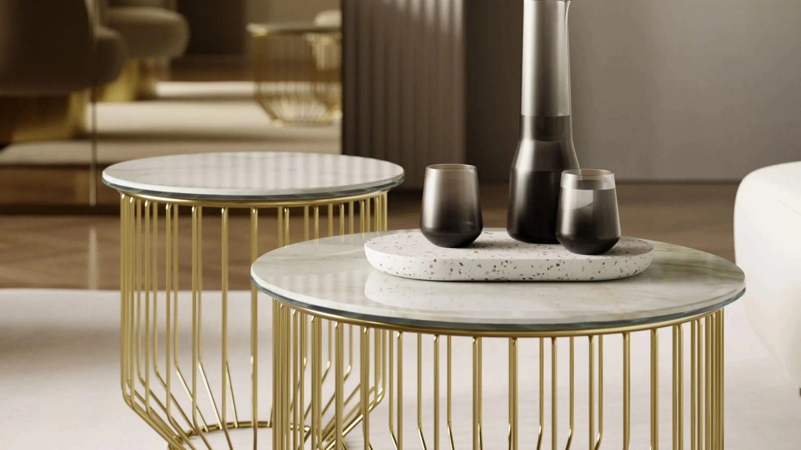 Tavolino Circus in SuperMarmo e acciaio di Bontempi