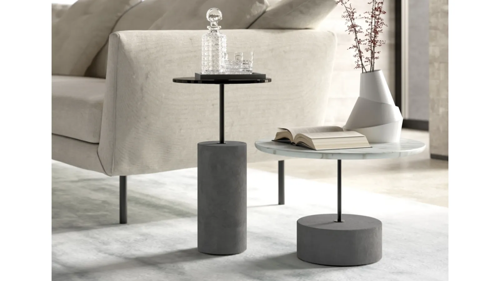 Tavolino con top in marmo o vetro e base in cemento Concrete di Vibieffe