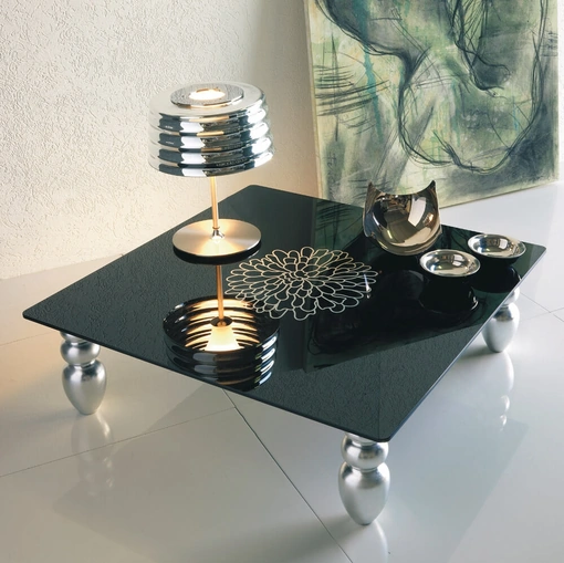 Tavolino Decor in cristallo con gambe in foglia argento di Ponti Terenghi