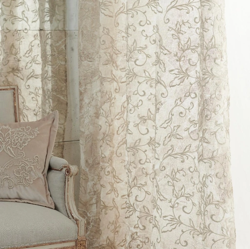 Tenda Dune Merveille Marmorino in lino con ricamo di Mastro Raphael