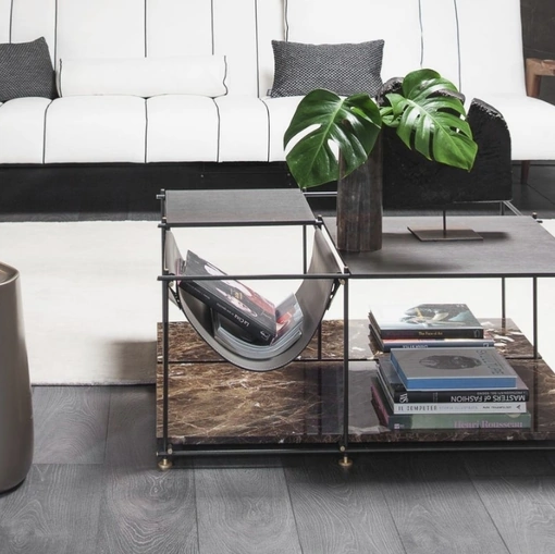 Tavolino E_Spirit con piano superiore in legno e piano inferiore in marmo di Vibieffe