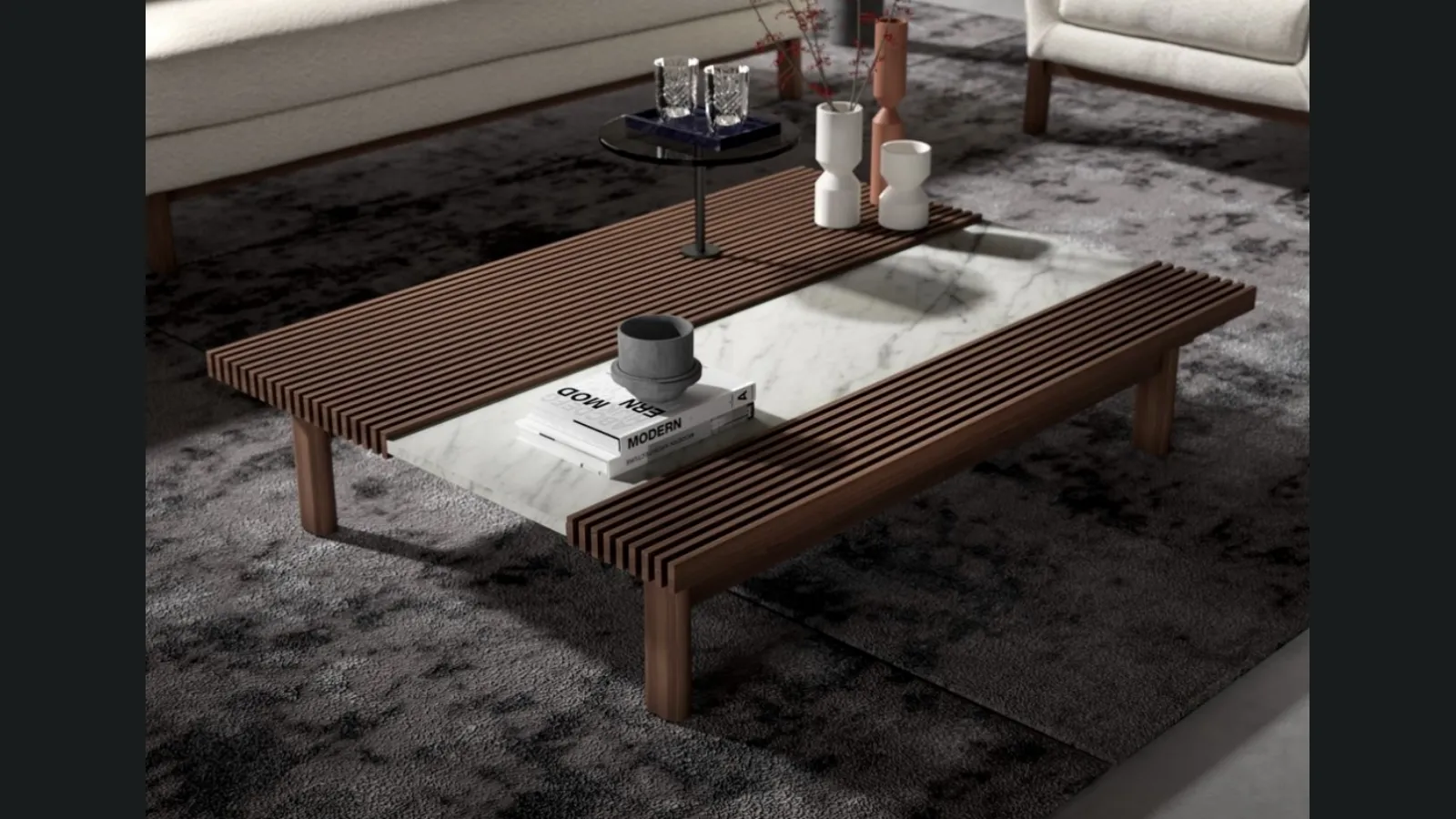 Tavolino Feel in legno e marmo di Vibieffe