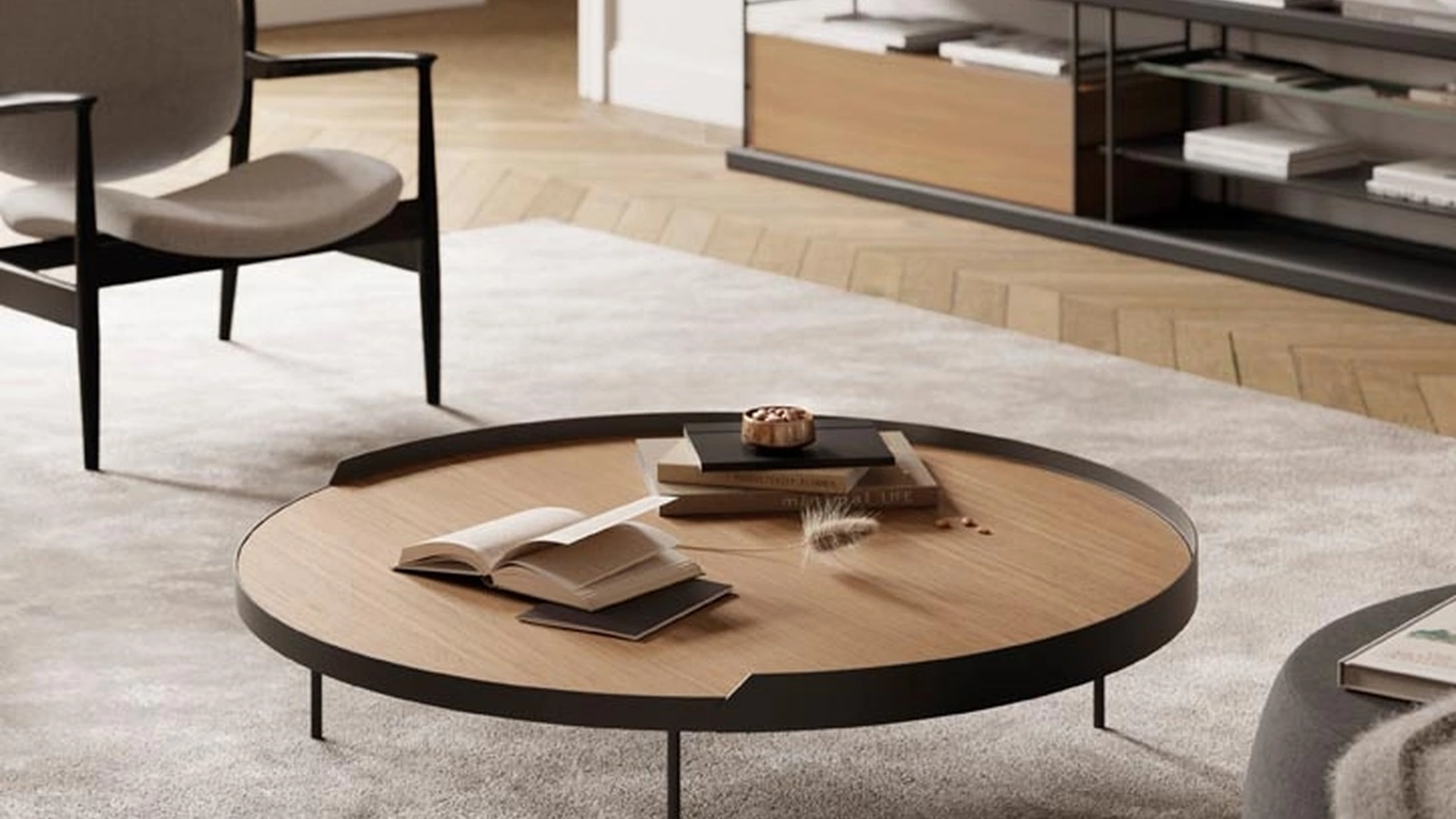 Tavolino Gau con Top finitura legno Tobacco di Treku