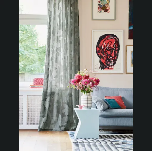 Tenda moderna in viscosa e lino con design a foglie Hathi di Ado