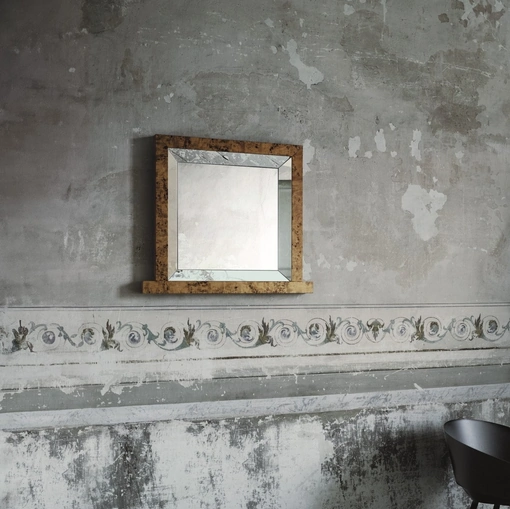 Specchio Mandala con cornice di legno di radica di Pioppo di Glas Italia