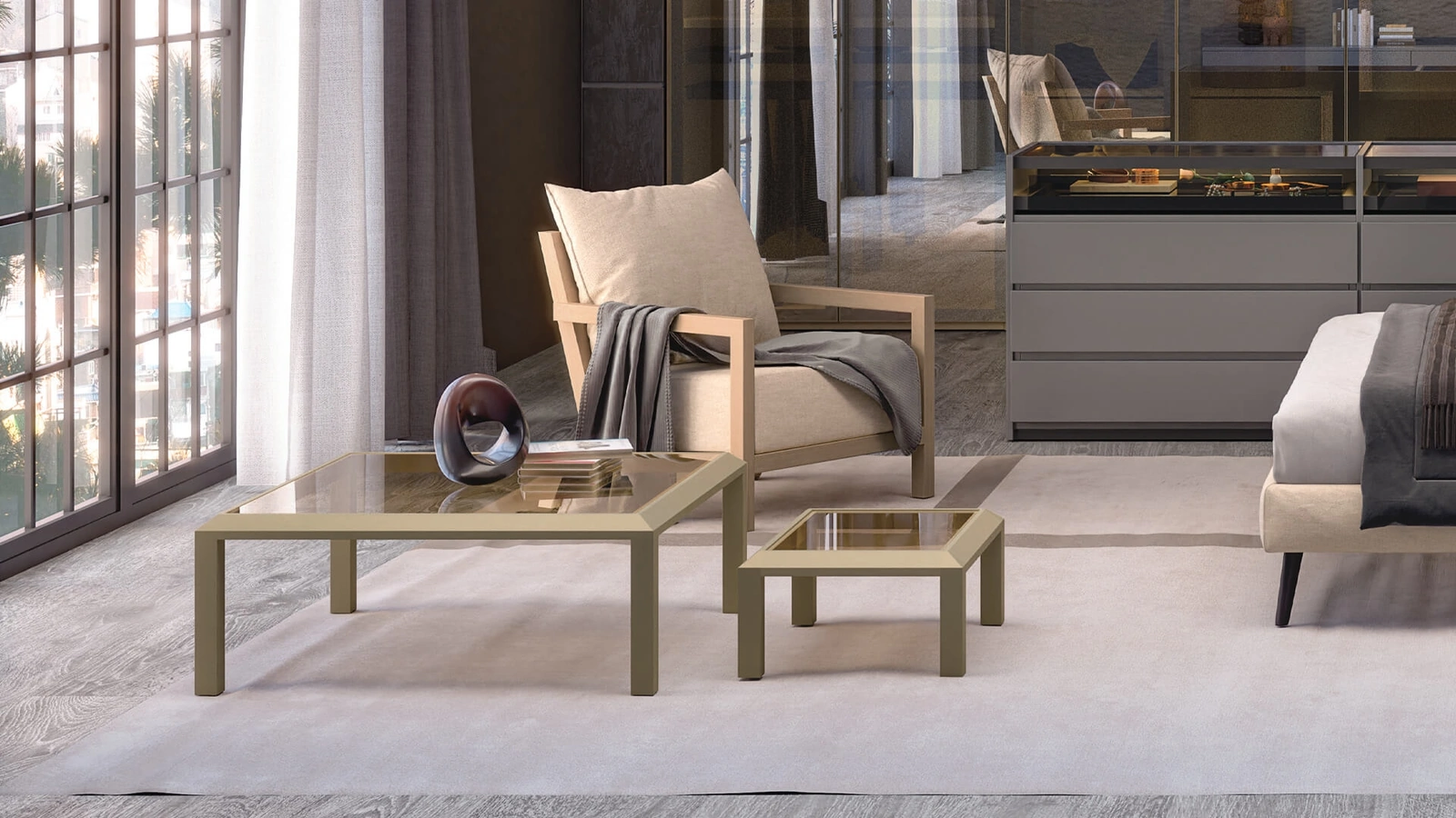 Tavolino Milano in vetro e legno di Fratelli Elli