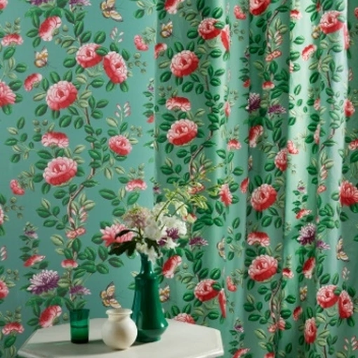 Tenda con fiori fogliame e farfalle Nankin di Manuel Canovas