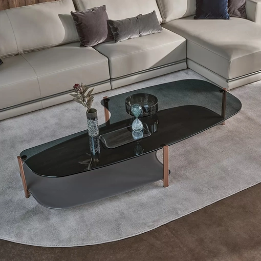 Tavolino Pagoda a due piani in cristallo con struttura in acciaio laccato di Bontempi