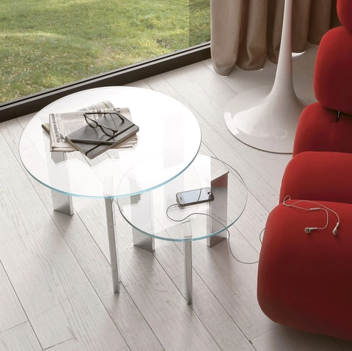 Tavolino in cristallo e metallo Duo di Ponti Terenghi