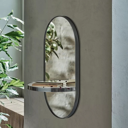 Specchio ovale con mensola e struttura in acciaio laccato Pill di Bontempi