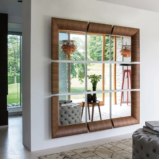 Specchio modulare Triple con cornice in legno di Porada