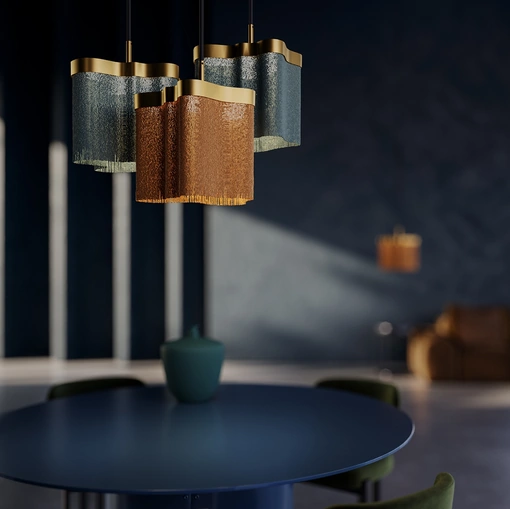 Lampada a sospensione in ottone con frange Arcipelago di Contardi