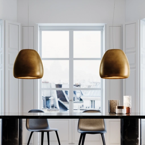 Lampada a sospensione in lastra di metallo dalla forma organica Pomi di Rotaliana