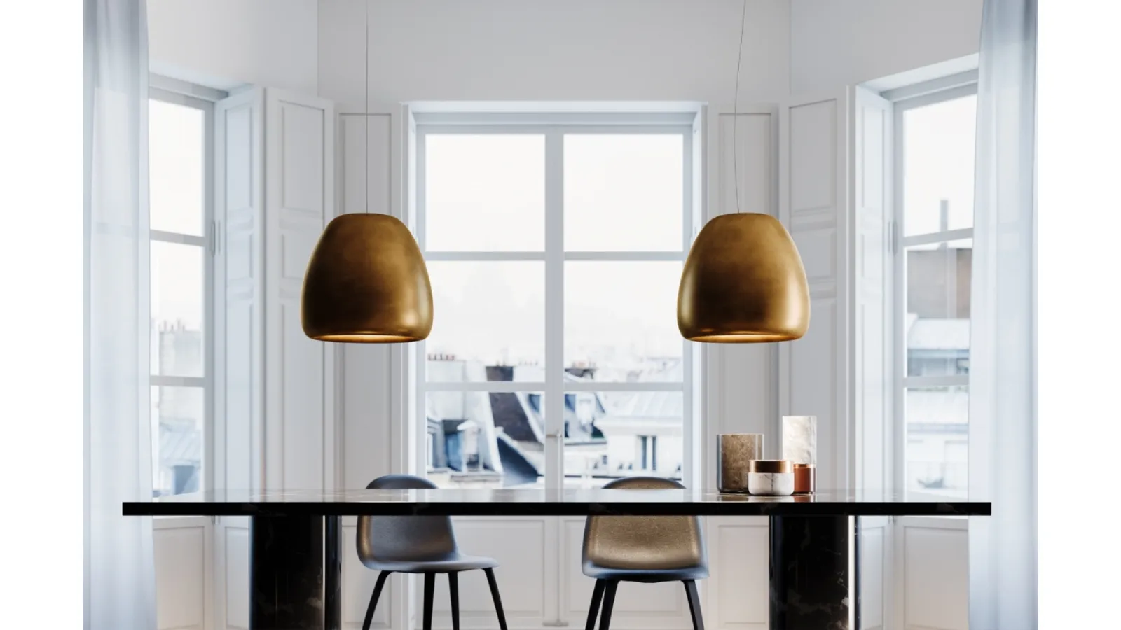 Lampada a sospensione in lastra di metallo dalla forma organica Pomi di Rotaliana