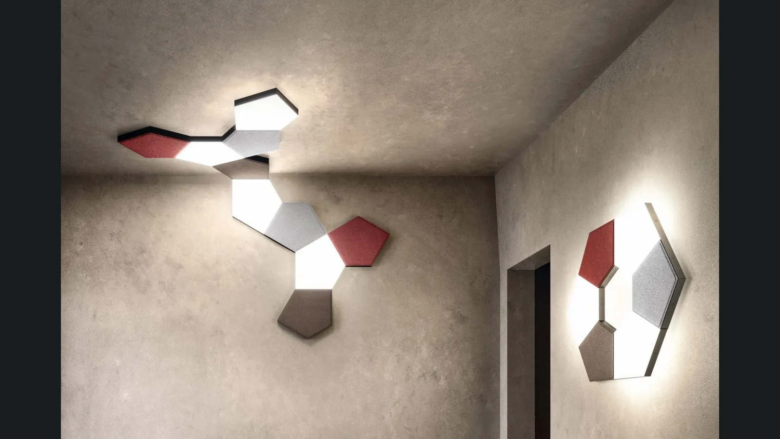 Lampada da parete in tessuto fonoassorbente Tile Applique di Pentalight