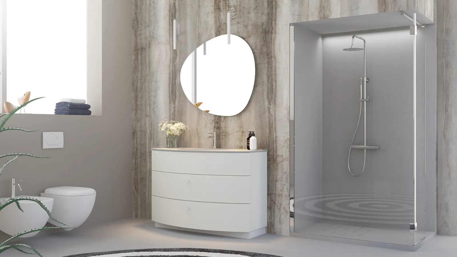 Mobile da Bagno a terra Onda ON10 in legno laccato di Arteba