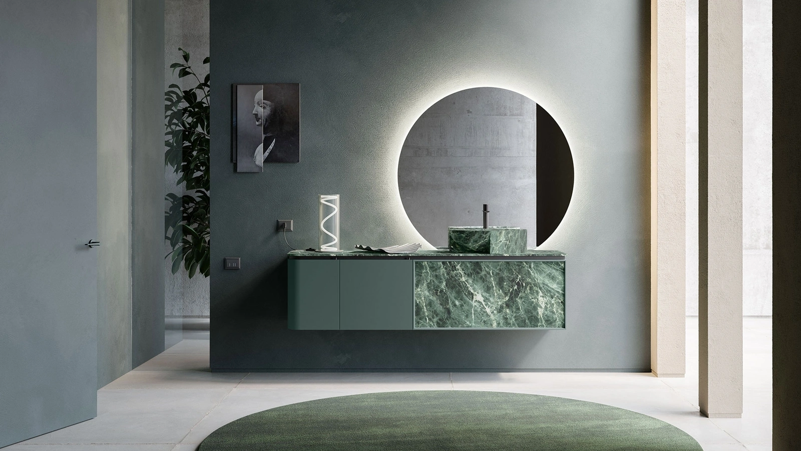Mobile da Bagno Des Evolution Deep Green 01 in laccato e resina Verde Alpi di Cerasa