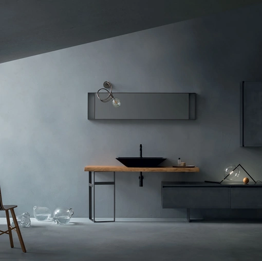 Mobile da Bagno Eden 00 in laccato con top lavabo in legno massello di Cerasa