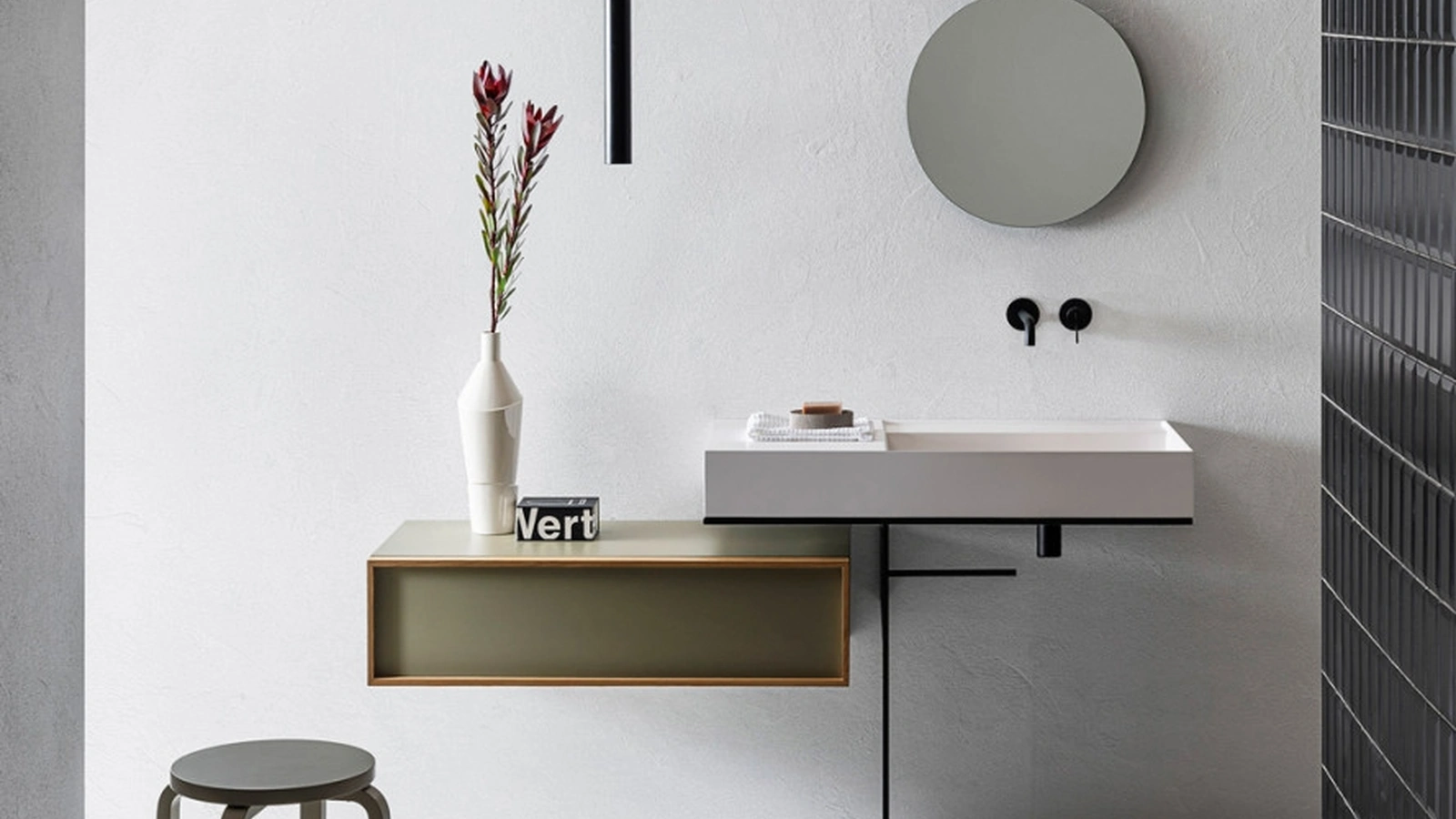 Mobile da Bagno Element 108 in laccato Verde Salvia di Pirovano Bagni