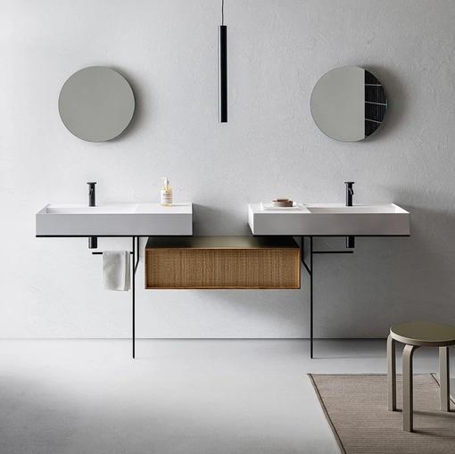 Mobile da Bagno Element 109 in paglia e Rovere Massello di Pirovano Bagni