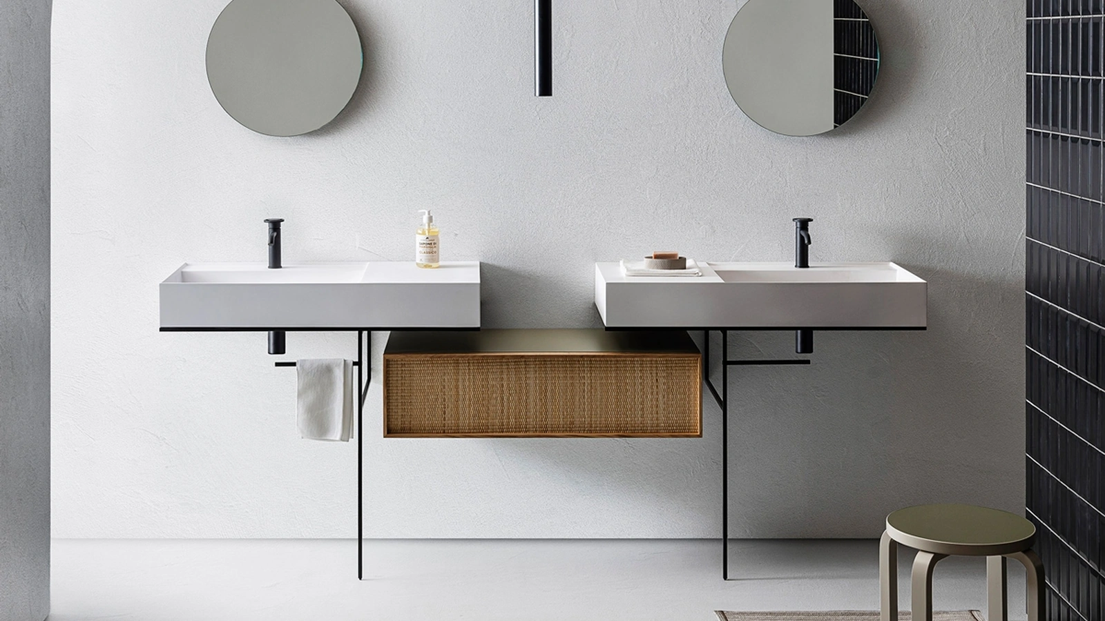 Mobile da Bagno Element 109 in paglia e Rovere Massello di Pirovano Bagni