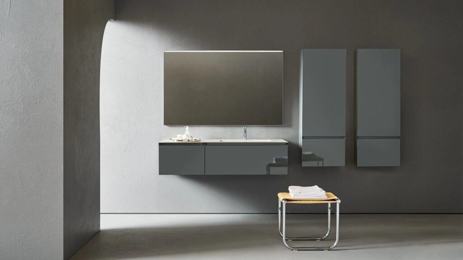 Mobile da Bagno Flamingo 102 in laccato Grigio Polvere di Pirovano Bagni