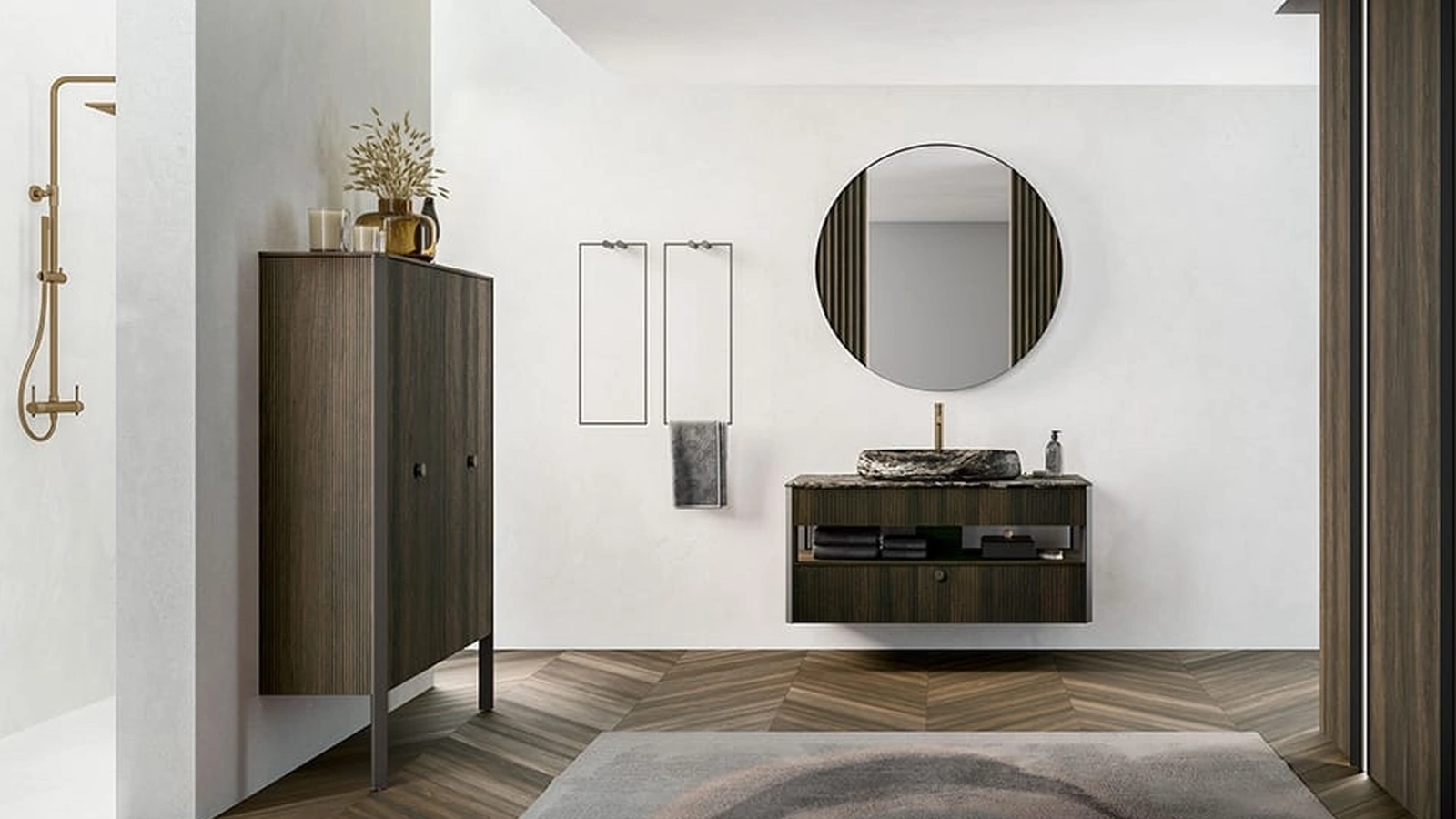 Mobile da Bagno sospeso Honey 01 in Rovere Termocotto di Cerasa