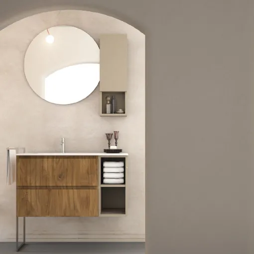 Mobile da Bagno a terra in legno e laccato con gamba porta asciugamano in metallo Linea LN28 di Arteba