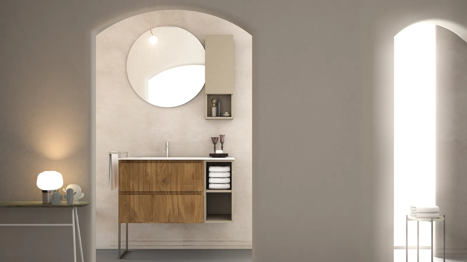 Mobile da Bagno a terra in legno e laccato con gamba porta asciugamano in metallo Linea LN28 di Arteba