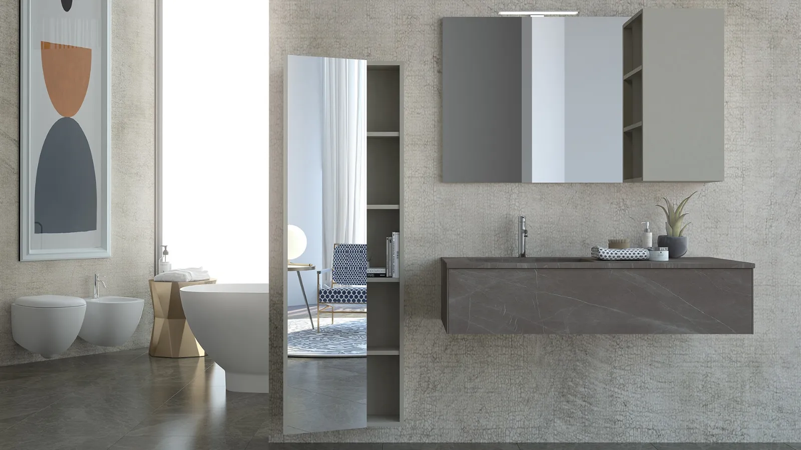 Mobile da Bagno sospeso in gres effetto marmo Linea LN45 di Arteba