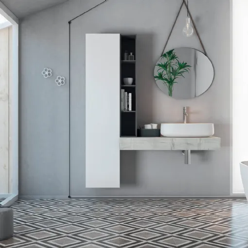 Mobile da Bagno in laccato bianco e top in legno Linea LN43 di Arteba