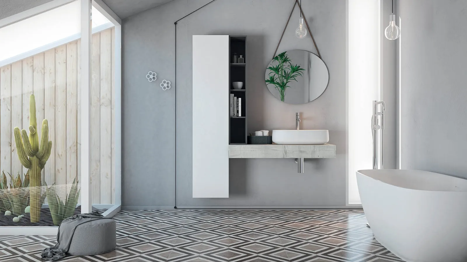 Mobile da Bagno in laccato bianco e top in legno Linea LN43 di Arteba