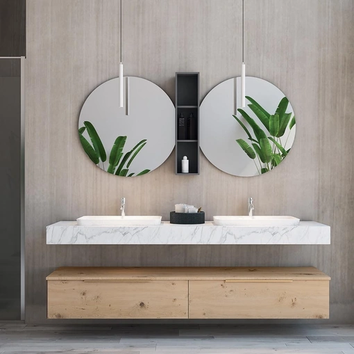 Mobile da Bagno sospeso in legno e gres effetto marmo Linea LN44 di Arteba