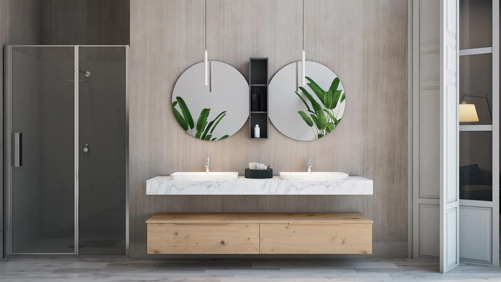 Mobile da Bagno sospeso in legno e gres effetto marmo Linea LN44 di Arteba