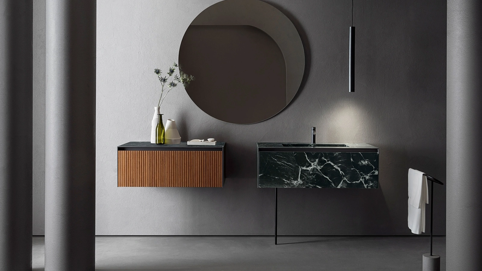 Mobile da Bagno Linear 101 in Gres e Bamboo tinto Montreal di Pirovano Bagni