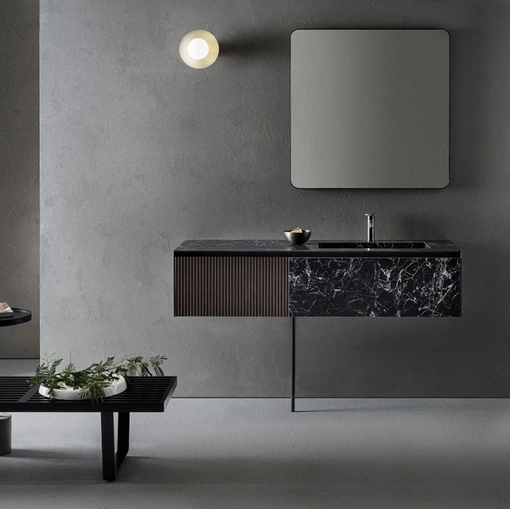 Mobile da Bagno Linear 103 in Gres e Bamboo tinto Grigio di Pirovano Bagni