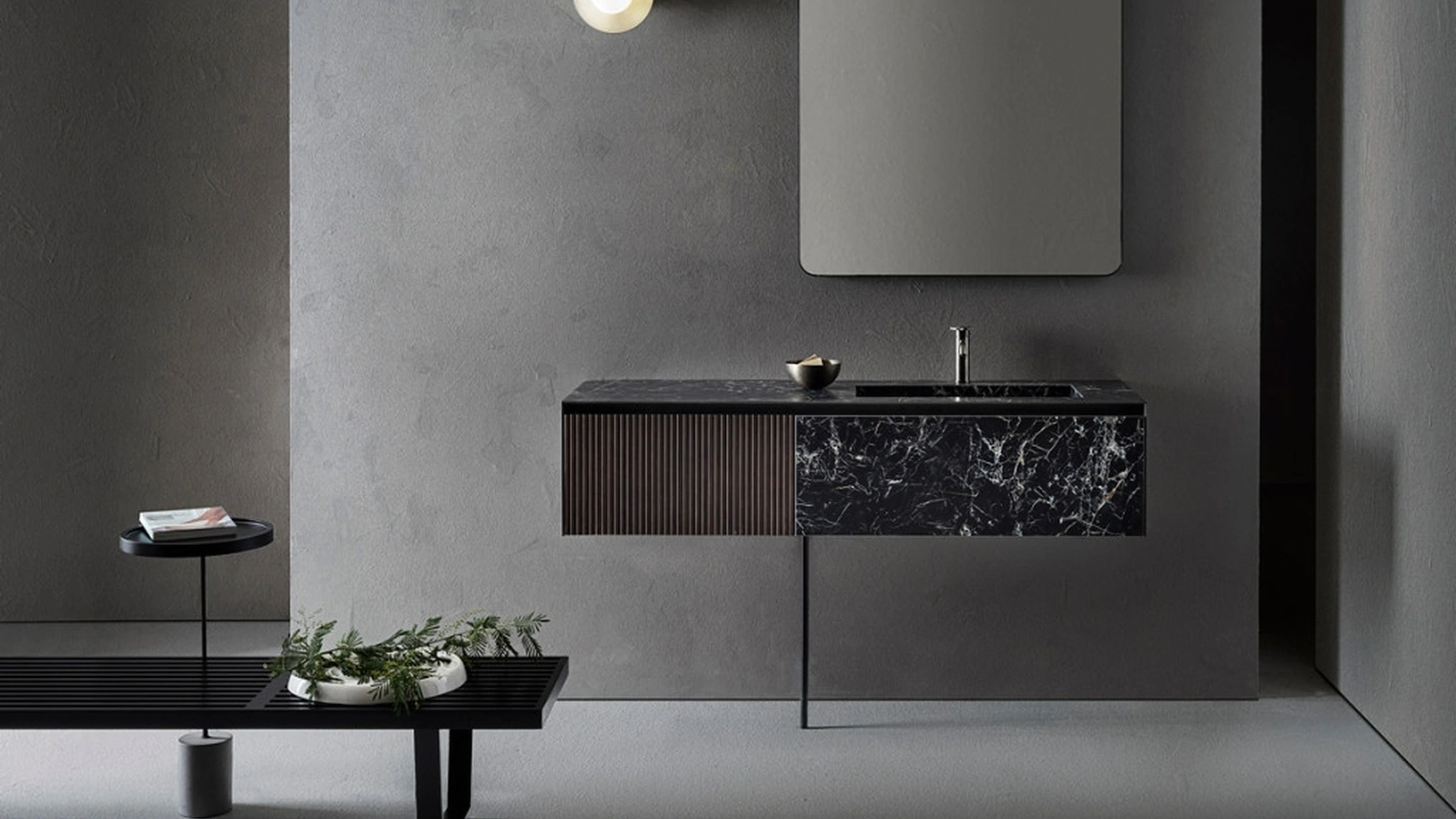 Mobile da Bagno Linear 103 in Gres e Bamboo tinto Grigio di Pirovano Bagni