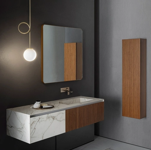 Mobile da Bagno Linear 104 in Bamboo tinto Montreal e Gres di Pirovano Bagni