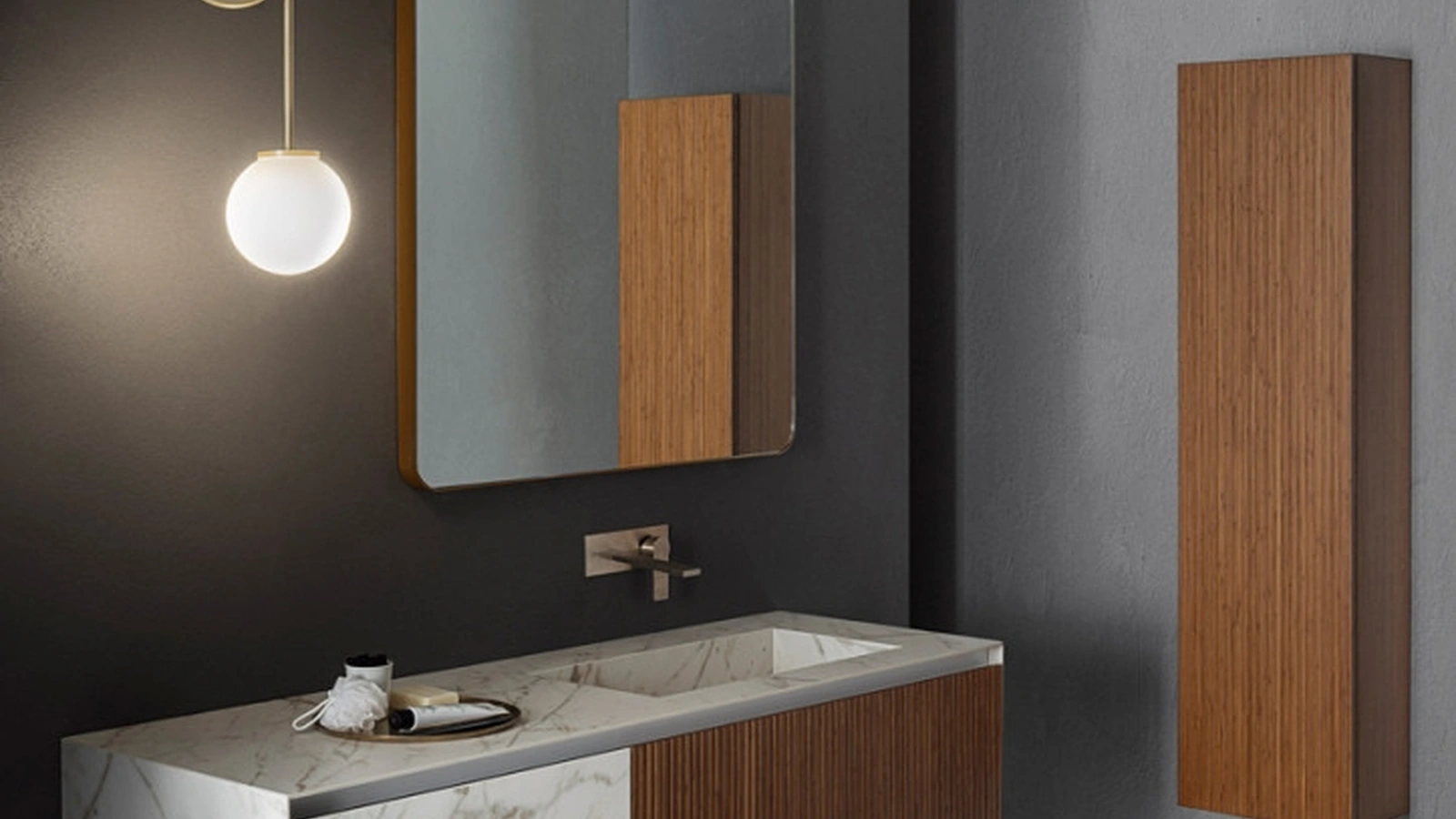 Mobile da Bagno Linear 104 in Bamboo tinto Montreal e Gres di Pirovano Bagni