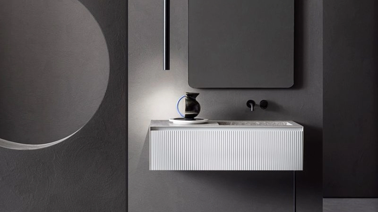 Mobile da Bagno Linear 105 in Bamboo laccato Grigio Cenere di Pirovano Bagni