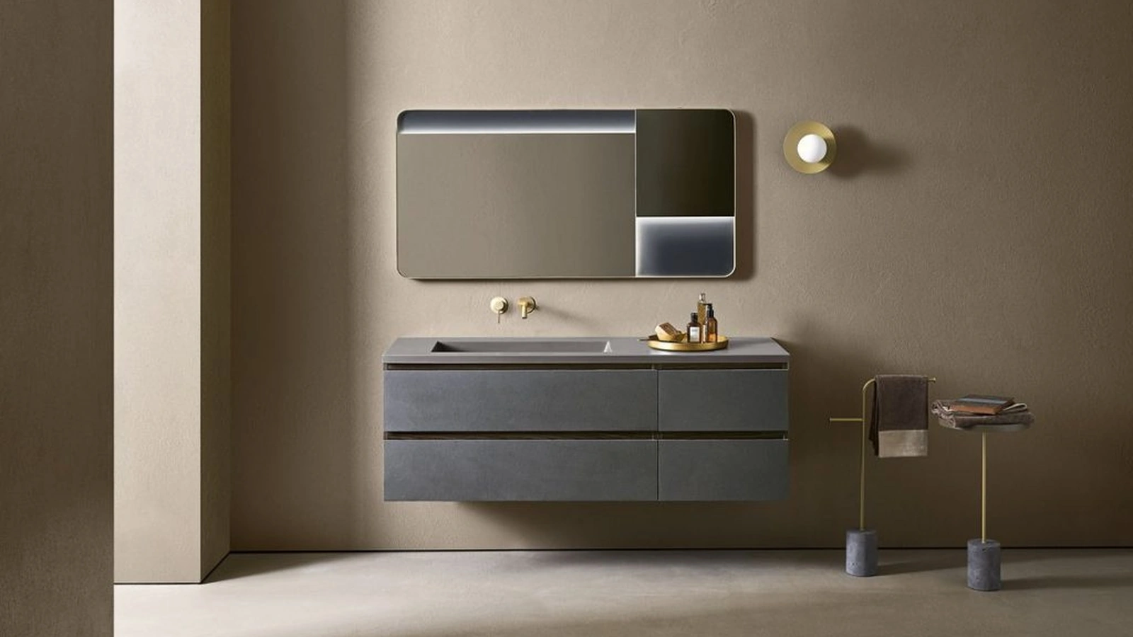 Mobile da Bagno Midi 105 finitura Cemento e Rovere di Pirovano Bagni