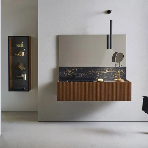 Mobile da Bagno Millennium Large in Bamboo tinto Noce di Pirovano Bagni