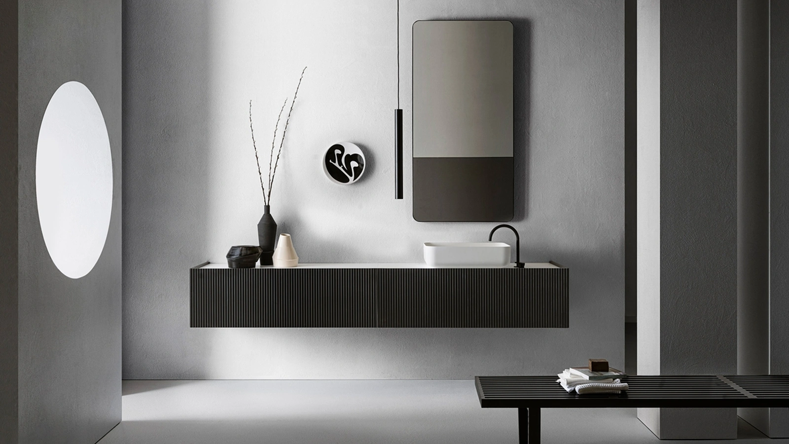 Mobile da Bagno Millennium XL 105 in Bamboo laccato Grigio di Pirovano Bagni