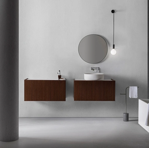 Mobile da Bagno Millennium XL in Bamboo tinto Noce di Pirovano Bagni