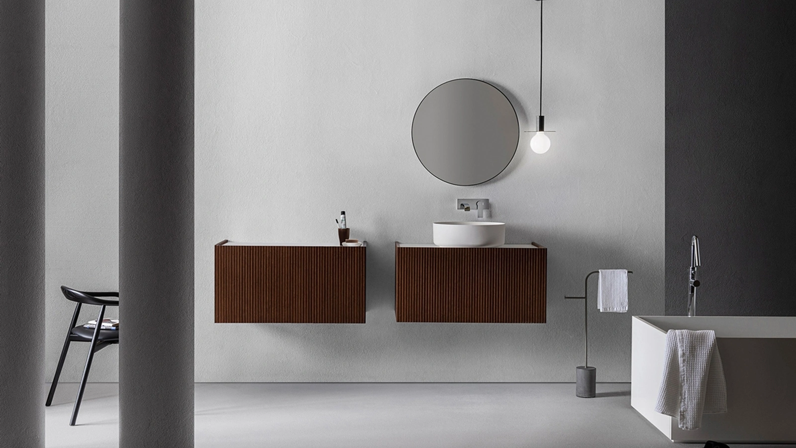 Mobile da Bagno Millennium XL in Bamboo tinto Noce di Pirovano Bagni